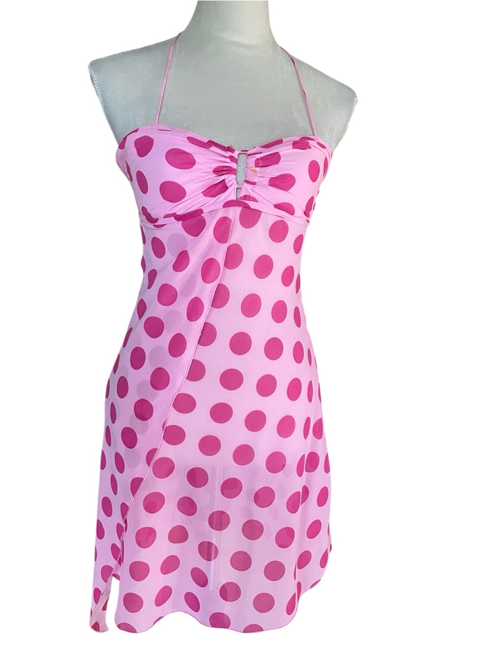Mileage Trendy Pink Polka Dot Haltered Dress